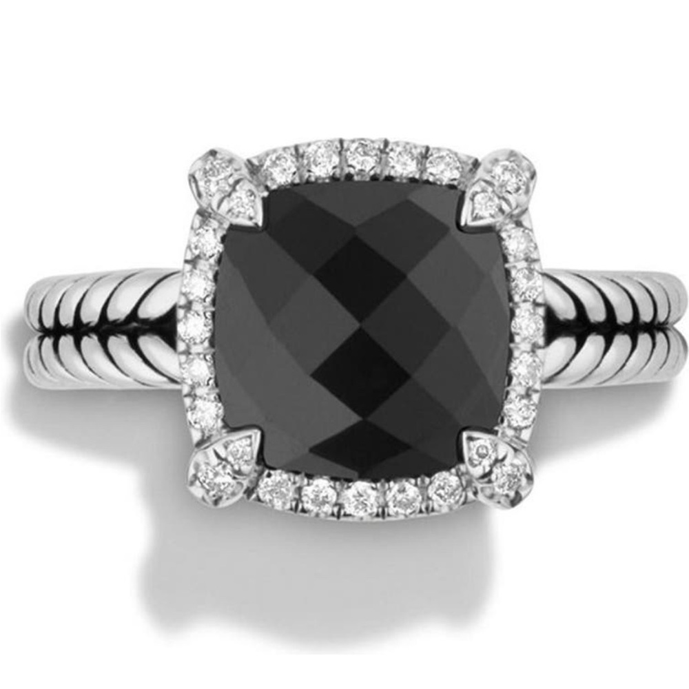 David Yurman Châtelaine Small Pave with Diamonds Ring Sz 6 Black Onyx